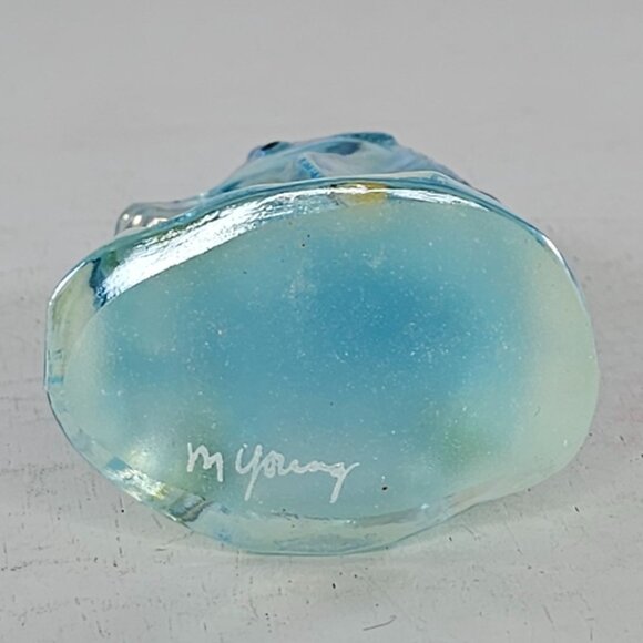 Fenton Art Glass Iridized Blue Seahorse Figurine Signed M. Young Rare - Picture 8 of 8
